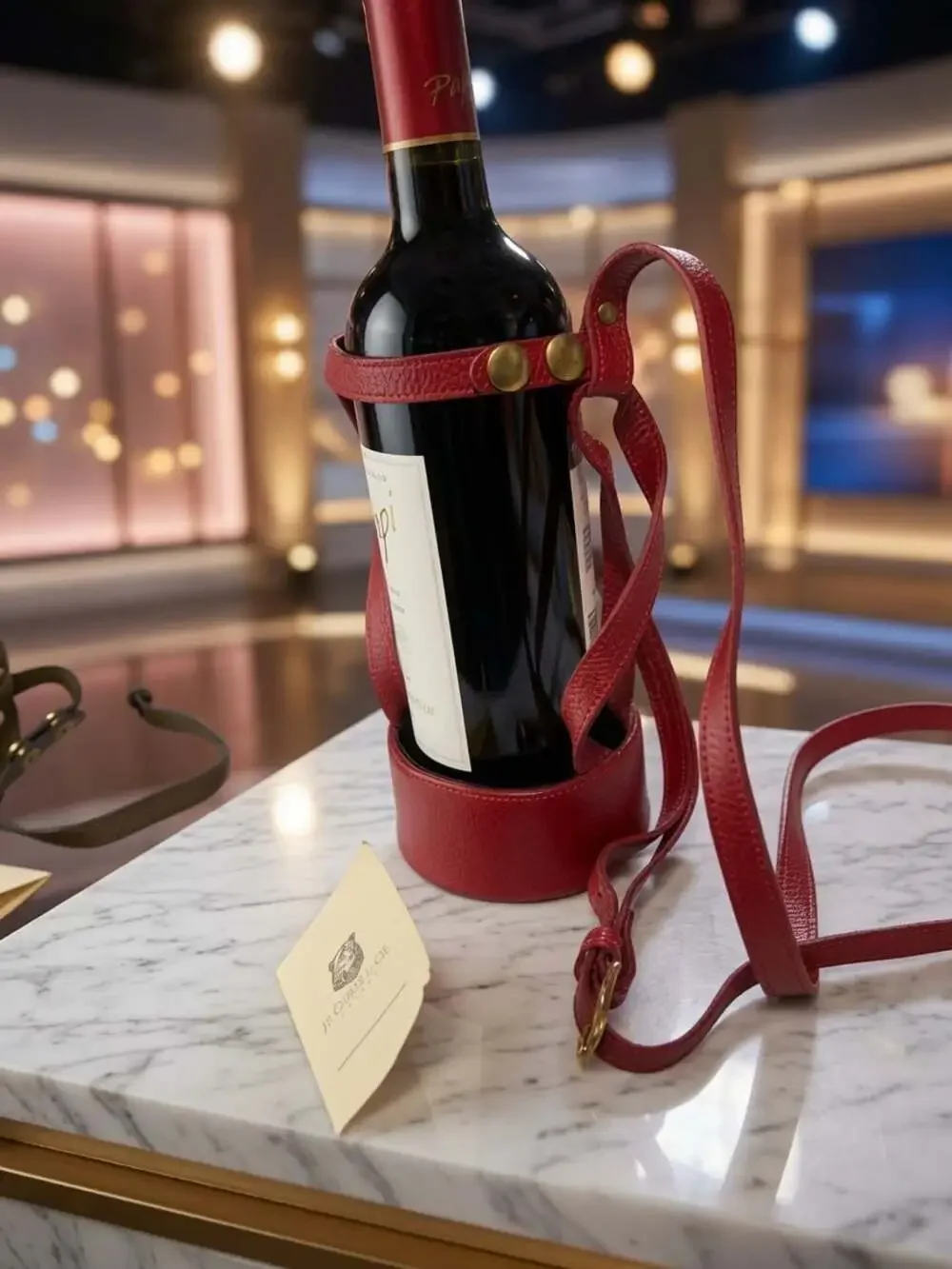 J.P. Ourse & Cie. Geneve Red Leather Wine Bottle Carrier / Sling
